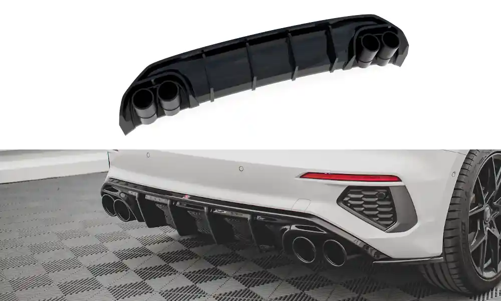 Středový spoiler pod zadní nárazník + Výfuk Ends Imitation Audi A3 S-Line Sportback 8Y Novinka