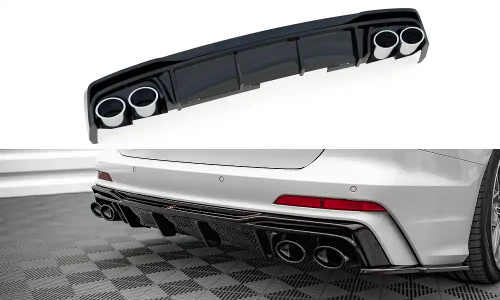 Středový spoiler pod zadní nárazník + Výfuk Ends Imitation Audi S6 / A6 S-Line C8 Víkendová Akce