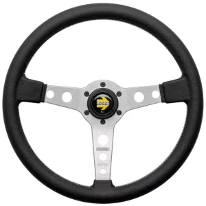 Volant Momo Prototipo 370mm - černý/stříbrný - kůže Finální Výprodej