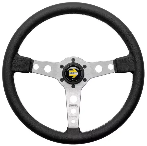 Volant Momo Prototipo 370mm - černý/stříbrný - kůže Finální Výprodej