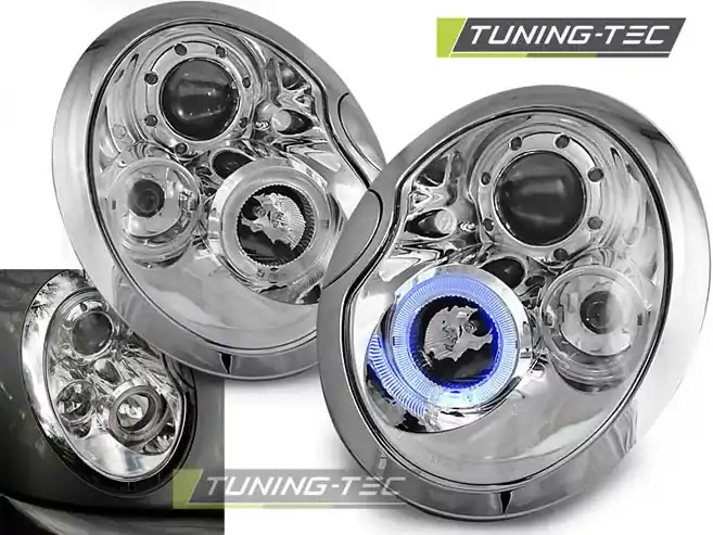 Víkendová Akce PŘEDNÍ SVĚTLOMETY ANGEL EYES CHROME pasují na BMW MINI (COOPER) 01-04