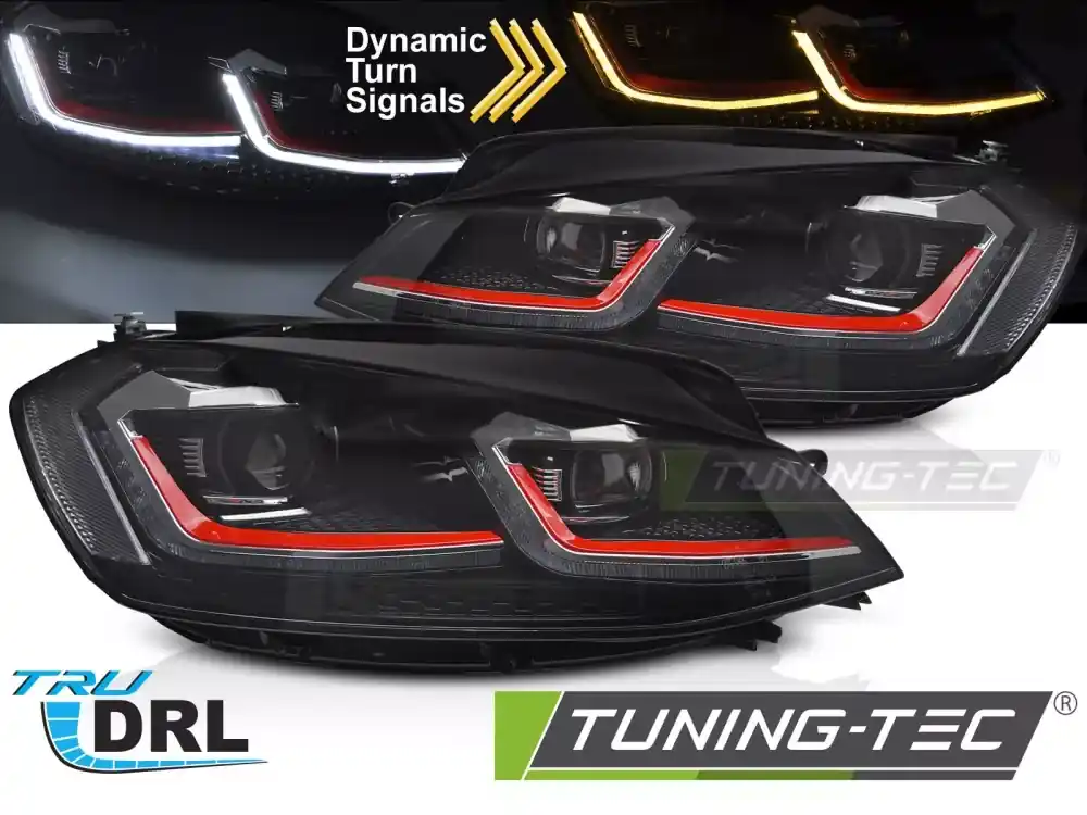 Výhodná Nabídka ČERVENÁ LED SVĚTLOMETY SEQ DRL pro VW GOLF VII 17-19