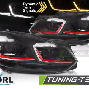 Značkový SVĚTLOMETY RED LINE LED SEQ DRL pro VW GOLF VI 08-12