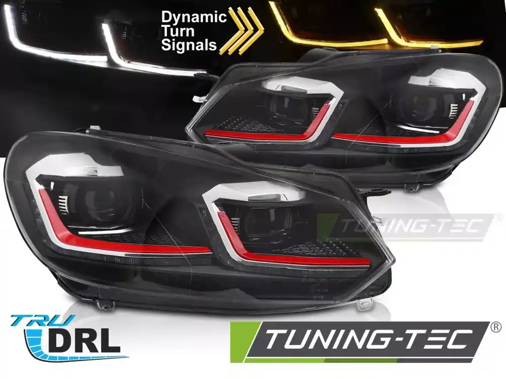 Značkový SVĚTLOMETY RED LINE LED SEQ DRL pro VW GOLF VI 08-12