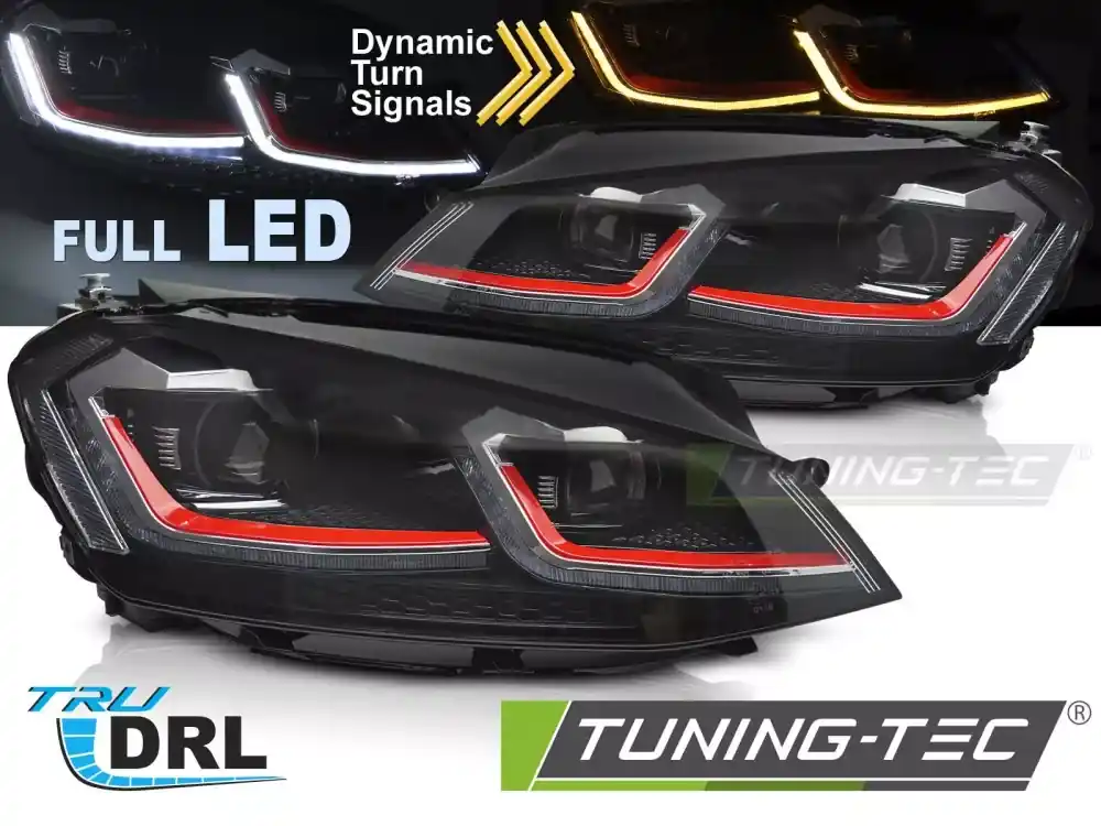 Speciální Cena SVĚTLOMETY FULL LED ČERVENÉ SEQ DRL pro VW GOLF VII 13-17