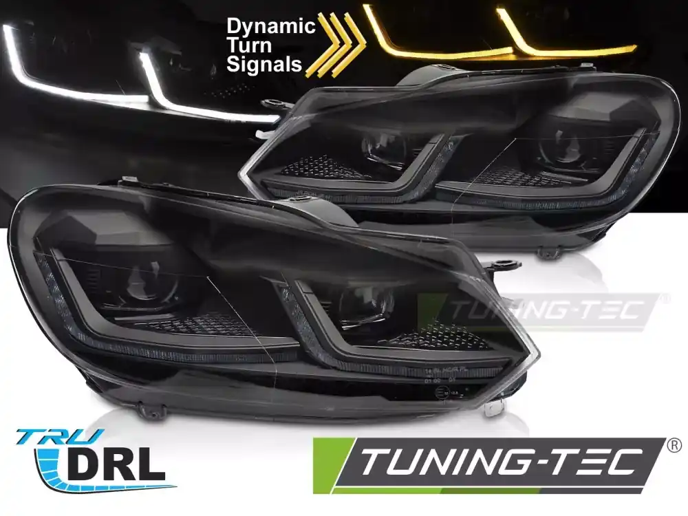 Horká Nabídka ČERNÝ LED SVĚTLOMET SEQ DRL pro VW GOLF VI 08-12