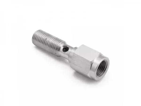 Sleva Průtokový šroub na banjo M10 x 1,0 - délka 30mm - nerezový - vývod na spínač brzdových světel