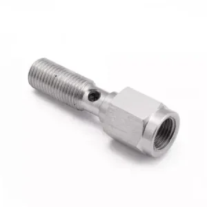 Aktuální Průtokový šroub na banjo D-03 (AN3) 3/8"x24-UNF - délka 30mm - nerezový - vývod na spínač brzdových světel